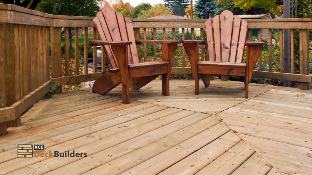 Adirondack chairs on wooden deck