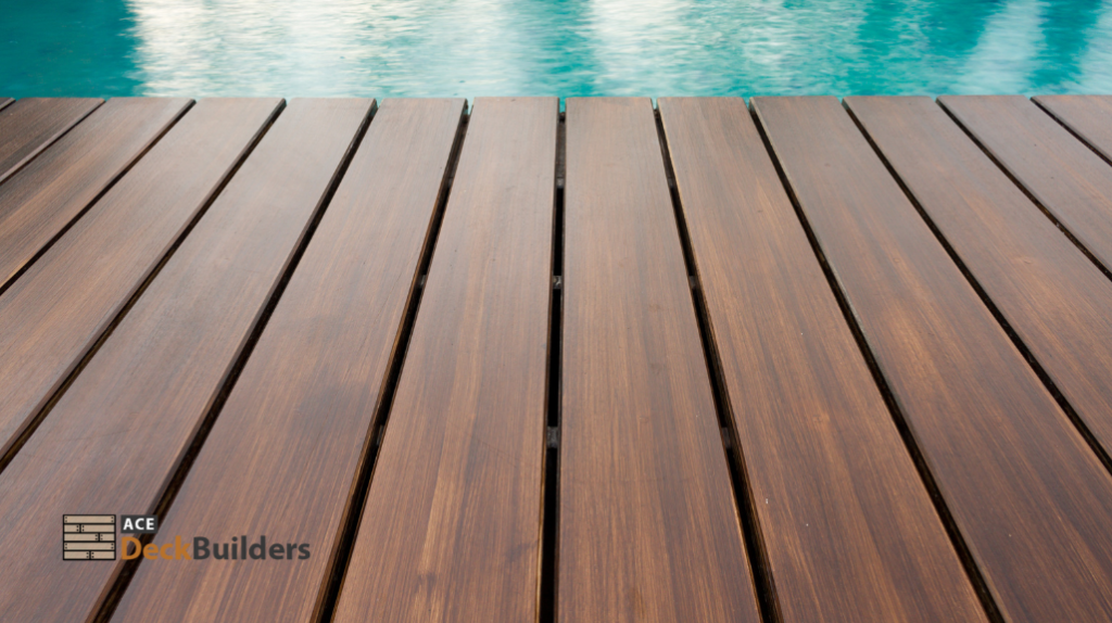 wooden deck over pool